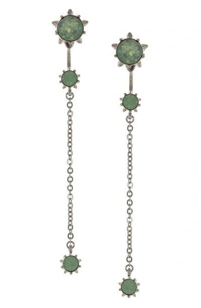 Olivia Welles Sunburst Crystal Chain Drop Linear Earrings In Green
