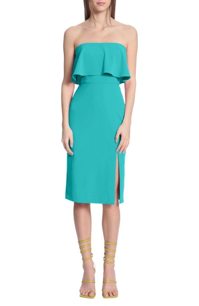 Donna Morgan Strapless Midi Dress In Spec Green