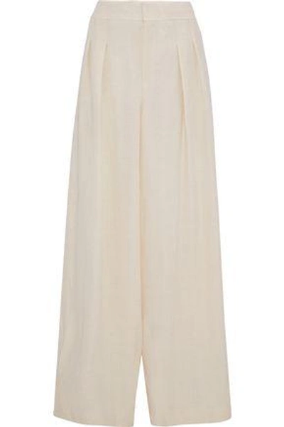 Chloé Pleated Textured-crepe Wide-leg Pants In Cream