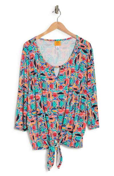 Ruby Rd. Front Tie Print Top In Punch