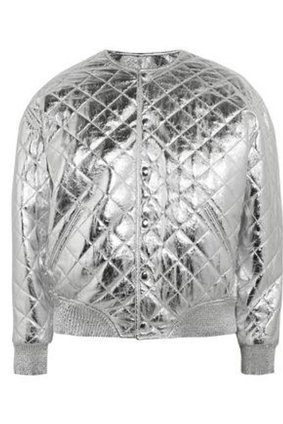 Saint Laurent Quilted Metallic Leather Bomber Jacket In Silver