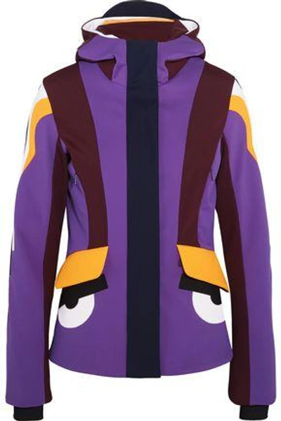 Fendi Color-block Neoprene Turtleneck Jacket In Purple