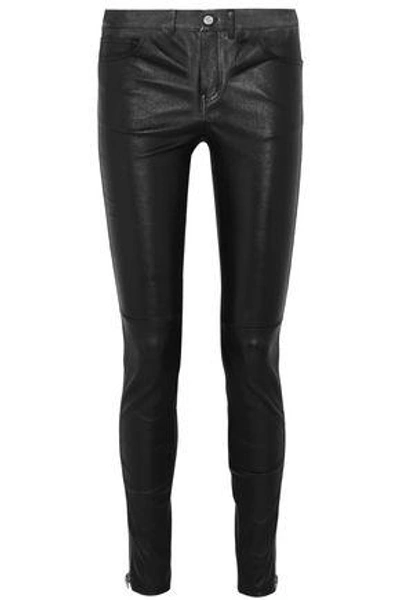 Saint Laurent Zip-detailed Leather Skinny Pants In Black