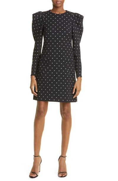Lela Rose Heart Print Long Sleeve Dress In White Black ModeSens