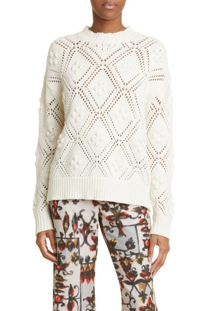 Lela Rose Popcorn Open Stitch Wool & Cashmere Sweater In Ivory