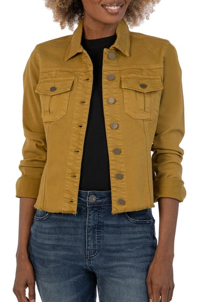 Kut From The Kloth Kara Fray Hem Cotton Blend Trucker Jacket In Thyme