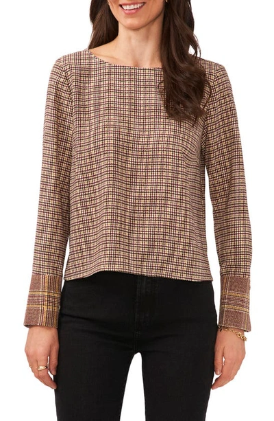 Vince Camuto Plaid Blouse In Birch Multi