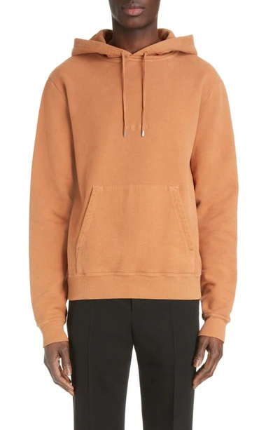 Saint Laurent Logo Embroidered Hoodie In Camel