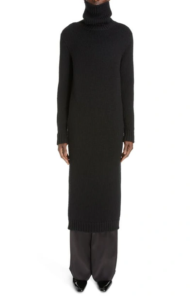 Saint Laurent Extralong Turtleneck Wool Jumper In Noir