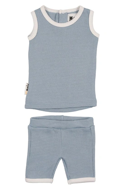 Maniere Babies' Manière Waffle Knit Tank & Shorts Set In Blue