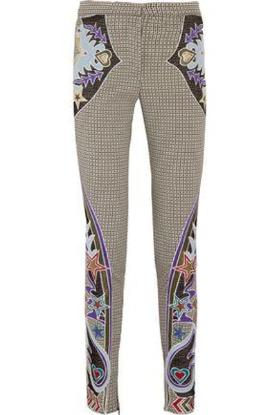 Mary Katrantzou Labyrinth Embroidered Houndstooth Skinny Pants In Beige