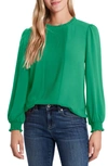 Cece Pintucked Smocked Cuff Chiffon Top In Green