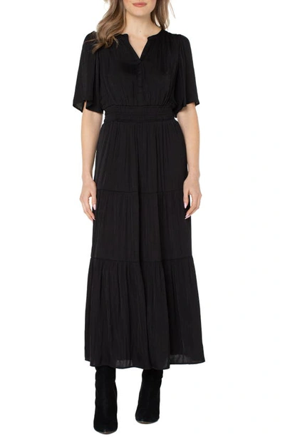 Liverpool Los Angeles Smocked Waist Woven Maxi Dress In Black