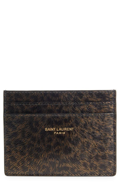 Saint Laurent Logo Animal Spot Leather Card Holder In Black/ Gold