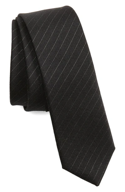 Saint Laurent Pinstripe Silk Tie In Black/ Medium Grey
