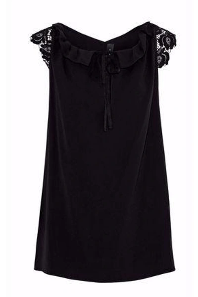 Roland Mouret Lace-trimmed Crepe Top In Black