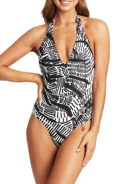 Sea Level Halter Neck One-piece Swimsuit In Black