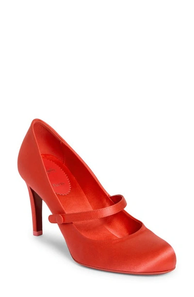 Christian Louboutin Pumppie Round Toe Mary Jane Pump In Ole Red