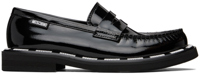 Moschino Black Embossed Loafers In 000 Nero