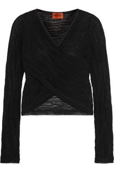 Missoni Woman Wrap-effect Crochet-knit Cotton-blend Top Black