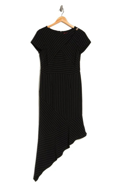 Focus By Shani Stripe Cap Sleeve Asymmetric Dress In Black