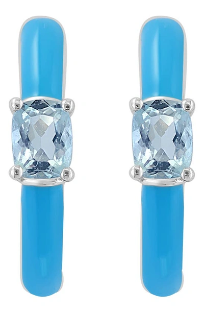 Effy 14k Gold Oval Stone Enamel Huggie Hoop Earrings In Blue