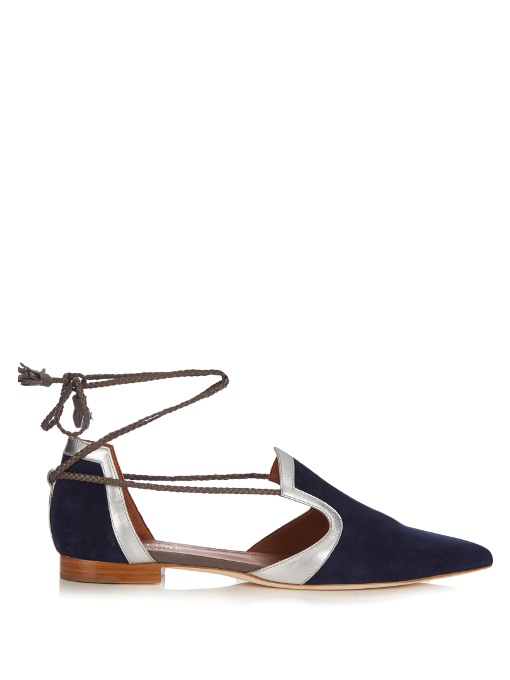 Malone Souliers Haji Lace-up Suede Flats In Midnight-blue | ModeSens