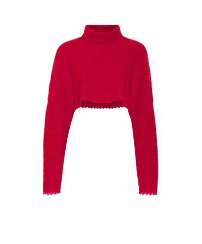 Lapointe Airy Cashmere Cropped Turtleneck In Cerise