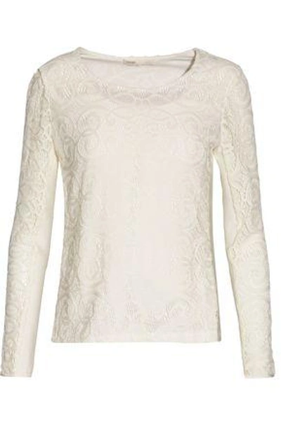 Maje Luna Lace And Ribbed-knit Top In Ivory