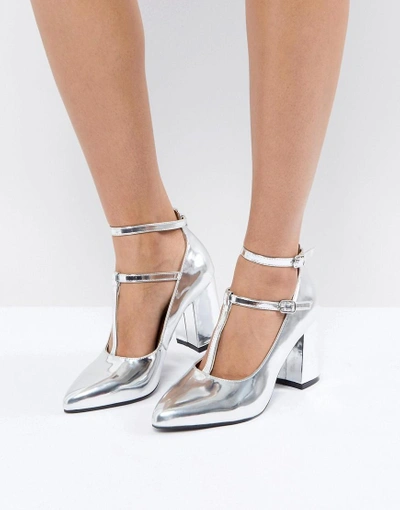 St Sana Block Point High Heels - Silver