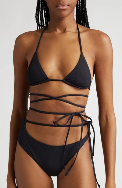 K.ngsley Naomi Halter Crossover Tie Waist Bikini Top In Black