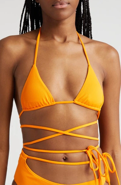K.ngsley Naomi Halter Crossover Tie Waist Bikini Top In Fluo Orange
