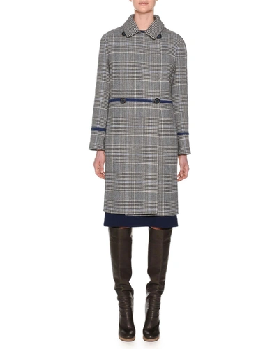Agnona Double-breasted Check Wool Cashmere Pea Coat In Gray/blue