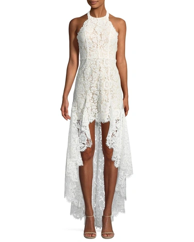 Aijek High-low Sleeveless Lace Halter Cocktail Dress In White