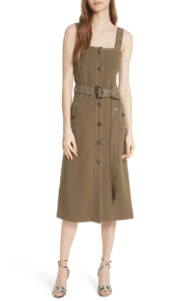 Veronica Beard Adora Belted Button-front Midi Dress, Army Green
