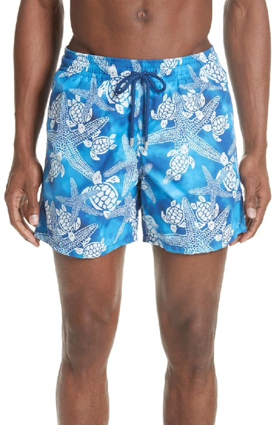 Vilebrequin Men's Moorea Starlettes Turtles Vintage Swim Trunks In Neptune