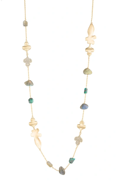 Alexis Bittar Crystal Encrusted Abstract Station Necklace In Gold/ Silver