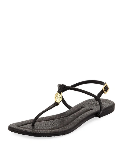 Tory Burch Emmy Flat Crackled Leather Sandal In Tan