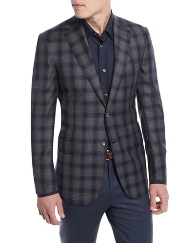 Brioni Two-tone Plaid Two-button Sport Jacket In Gray