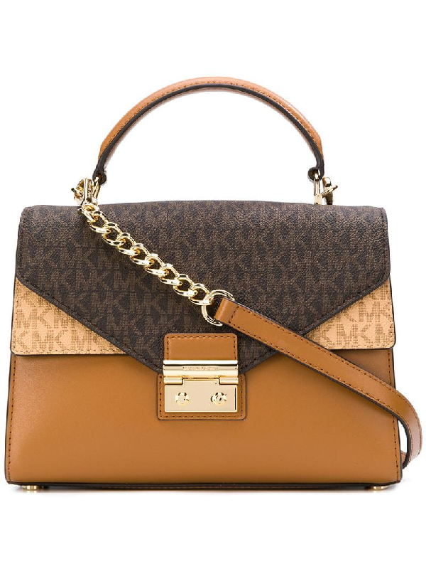 sloan leather and logo satchel