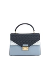 Michael Michael Kors Sloan Medium Double Flap Satchel Bag In Pale Blue/admiral/optic White/gold