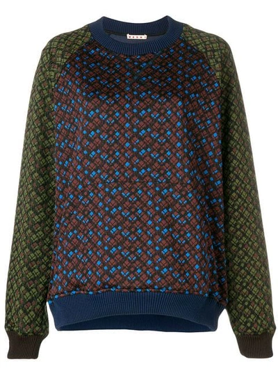 Marni Printed Jersey Sweatshirt In Raisin-blue