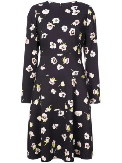 Lela Rose Long-sleeve A-line Floral-print Dress In Midnight