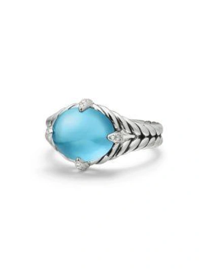David Yurman Châtelaine® Diamond, Gemstone & Sterling Silver Ring In Blue Topaz