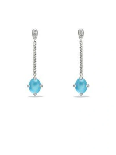 David Yurman Châtelaine® Diamond, Gemstone & Sterling Silver Cable Stick Drop Earrings In Blue Topaz