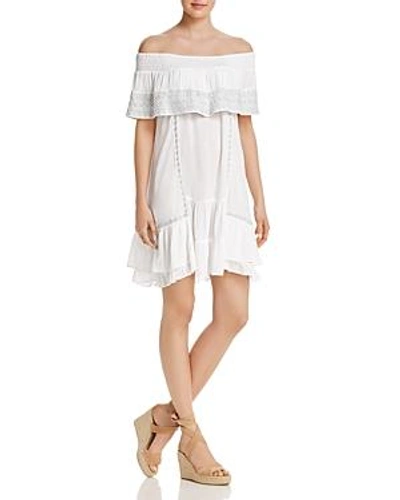 Muche Et Muchette Gavin Embroidered Off-the-shoulder Ruffle Dress Swim Cover-up In White/silver