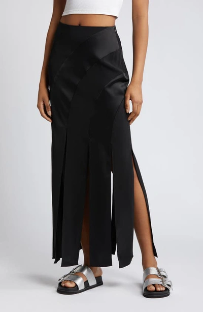 Topshop Satin And Crepe Splice Midi Skirt In Black