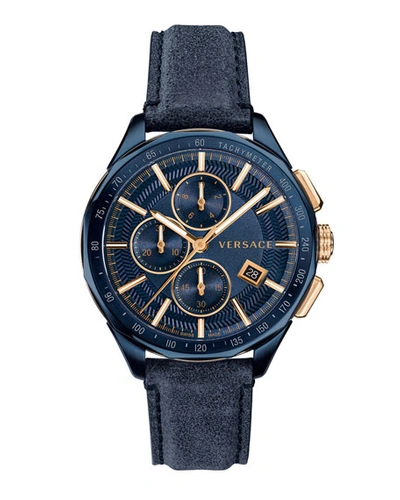 Versace Men's 44mm Glaze Chronograph Watch W/ Leather Strap, Blue