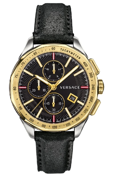 Versace Men's 44mm Glaze Chronograph Watch W/ Leather Strap, Two-tone/black