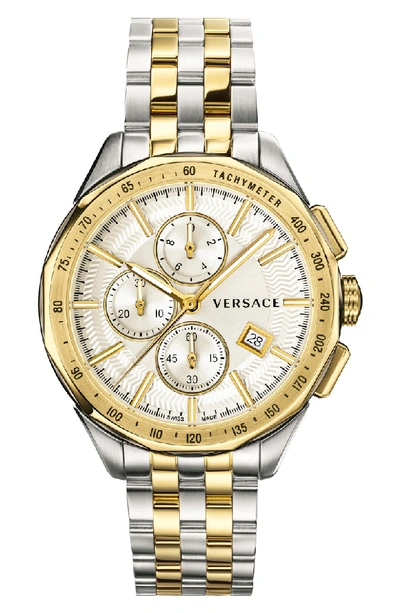 Versace Men's 44mm Glaze Chronograph Watch W/ Bracelet Strap, Two-tone In Silver/ Grey/ Gold